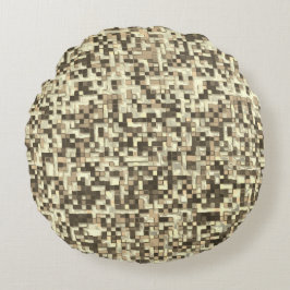 茶色のベージュのトーンで重なり合うミニ正方形 ラウンドクッション