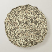 茶色のベージュのトーンで重なり合うミニ正方形 ラウンドクッション (裏面)