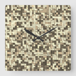 茶色のベージュのトーンで重なり合う小さな正方形 スクエア壁時計