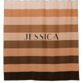 茶色のベージュストライプのパタパーソナライズされたーン名 シャワーカーテン (正面)