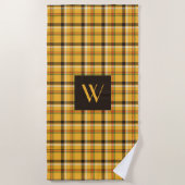 茶色のベージュモノグラムのチェック格子模様 ビーチタオル (正面)