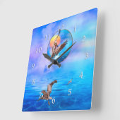 茶色のペリカンサンキス島 スクエア壁時計 (傾斜)