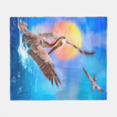 茶色のペリカン太陽のキス島#1 フリースブランケット (正面(横))