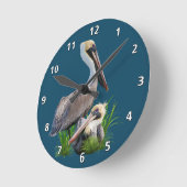茶色のペリカン、カスタマイズ可能 ラウンド壁時計 (傾斜)