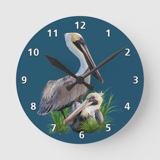 茶色のペリカン、カスタマイズ可能 ラウンド壁時計 (正面)