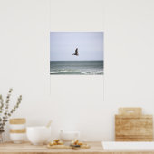 茶色のペリ飛んでいるカンの海色16x20 ポスター (キッチン)