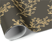 茶色のホリーベリーリグの葉のパターン ラッピングペーパー (ロールコーナー)