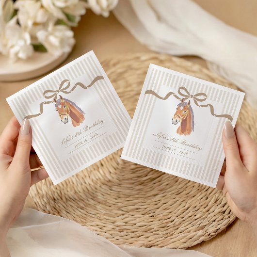 茶色のポニー 馬のサドルアップ スタンダードカクテルナプキン