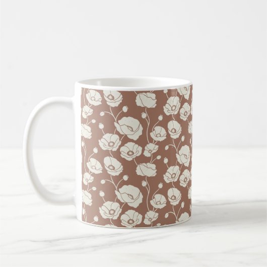 茶色のポピー畑クリーム コーヒーマグカップ (左)