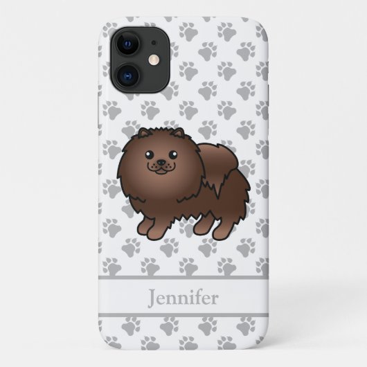 茶色のポメラニアン かわいいキャラクターデザインの犬 名前入り Case-Mate iPhoneケース (裏面)