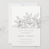 茶色のミニマルフローラのスケッチ日付の保存 招待状 (正面)