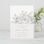 茶色のミニマルフローラのスケッチ日付の保存 招待状 (スタンド正面)