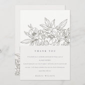 茶色のミニマルフローラスエレガントケッチベイビーシャワー サンキューカード (正面/裏面)
