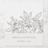 茶色のミニマルフローラスケッチ任意の年齢誕生日 ワインラベル (シングルラベル)