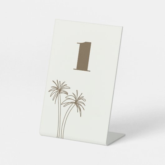 茶色のミニマル結婚リストトロピックスのテーブル番号 台座サイン (正面)