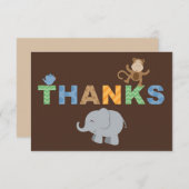 茶色のモダンジャングル動物の男の子の赤ちゃんシャワー サンキューカード (正面/裏面)