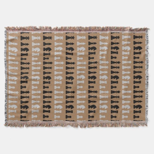 茶色のモダンチェス駒のゲームパターン スローブランケット (正面)