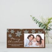 茶色のモダンブルースノーフレークのクリスマス シーズンカード (スタンド正面)