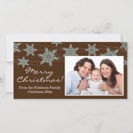 茶色のモダンブルースノーフレークのクリスマス シーズンカード