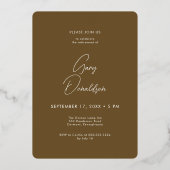 茶色のモダン写真ミニマルの退職パーティー 箔招待状 (裏面)