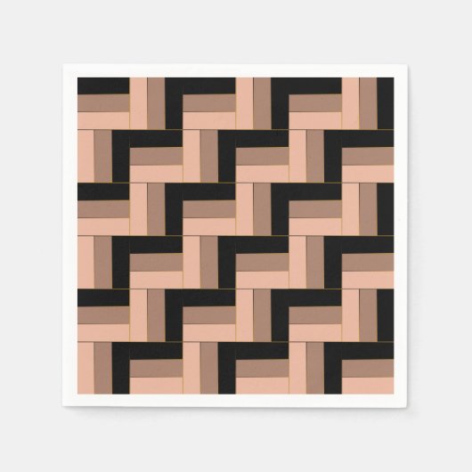 茶色のモチャ黒い幾何学長方形 スタンダードカクテルナプキン (正面)