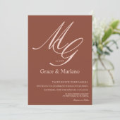 茶色のモノグラムのピンクのミュート結婚式招待状 招待状 (スタンド正面)