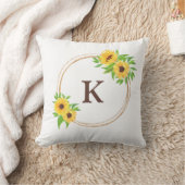 茶色のモノグラムヒマワリ金ゴールドフレームグリーン葉 クッション (ブランケット)