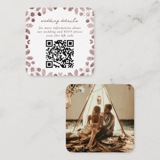 茶色のモロッコのタイル QR コード 結婚式 エンクロージャーカード (正面/裏面)