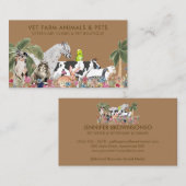 茶色のヤシの木のファーム動物キャットドッグバードペット 名刺 (正面/裏面)
