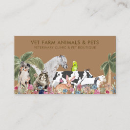 茶色のヤシの木のファーム動物キャットドッグバードペット 名刺