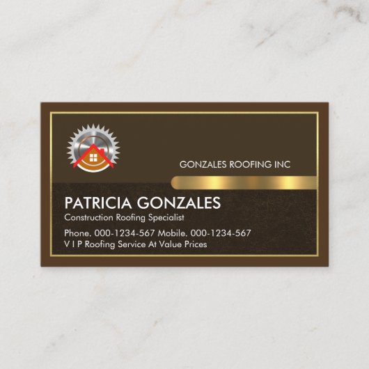 茶色のレイヤ上の屋上建築金ゴールドフレーム 名刺 (正面)