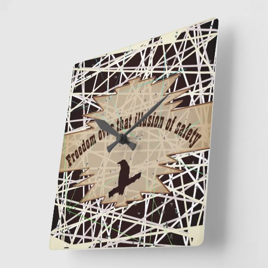 茶色のレイヴンの安全の錯覚に対する自由 スクエア壁時計 (傾斜)