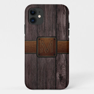 茶色のレザーダークウッド見える iPhone 11 ケース
