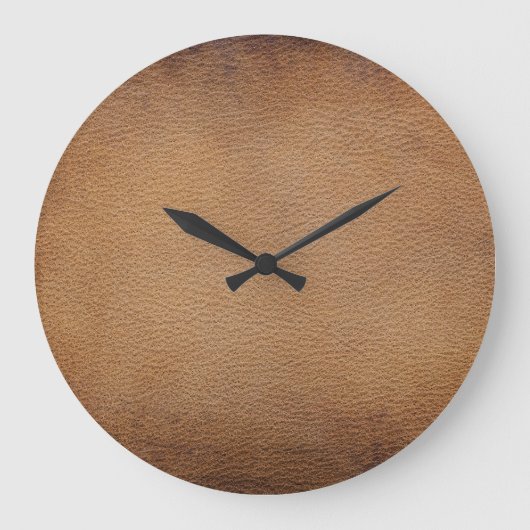 茶色のレザーテクスチャ:ヴィンテージ背景クローズアップ ラージ壁時計 (正面)