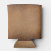 茶色のレザーテクスチャ：ヴィンテージ背景クローズアップ 缶クーラー (裏面)