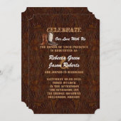 茶色のレザーモダンカウボーイのブーツ国結婚式 招待状 (正面/裏面)