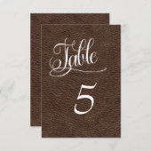 茶色のレザー ウェスタンスタイルの結婚式 テーブルナンバーカード 招待状 (正面/裏面)