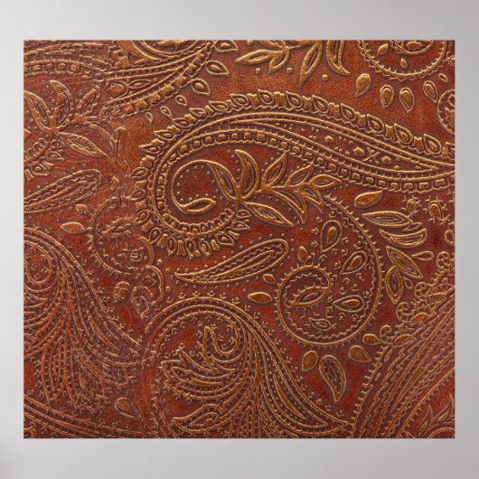 茶色のレザー、ツール付きフローラルパターン。 ポスター (正面)