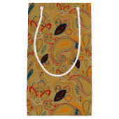 茶色のレトロな民族ヴィンテージペイズリー花柄 スモールペーパーバッグ (正面)