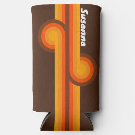 茶色のレトロループ（名前あり） スリム缶クーラー