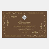 茶色のロゴに装飾的な金のスクロールワークコーナー 長方形シール (正面)