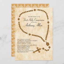 茶色のロザリオの数珠　最初の聖体拝領 招待状