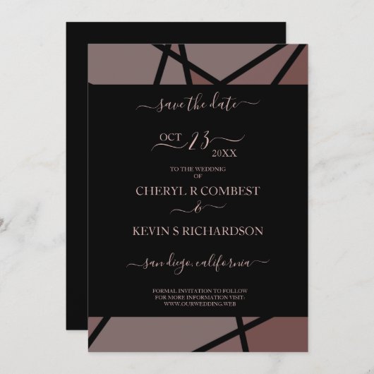 茶色のロマンチックなステンドグラスエフェクトフォトカード セーブザデート (正面/裏面)