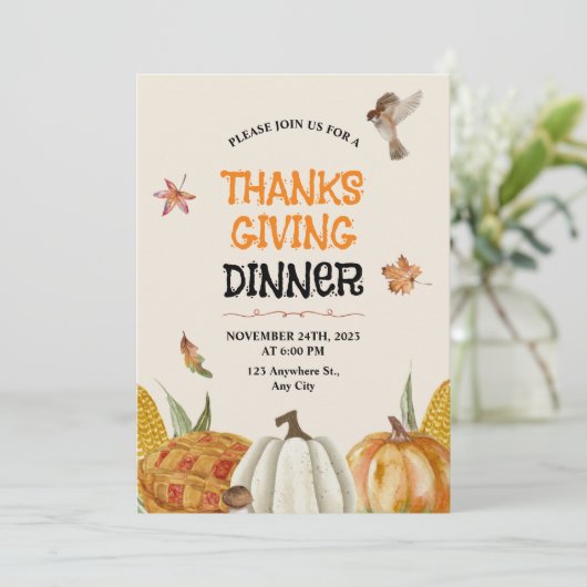 茶色のヴィンテージエレガントフローラ感謝祭 招待状 (スタンド正面)