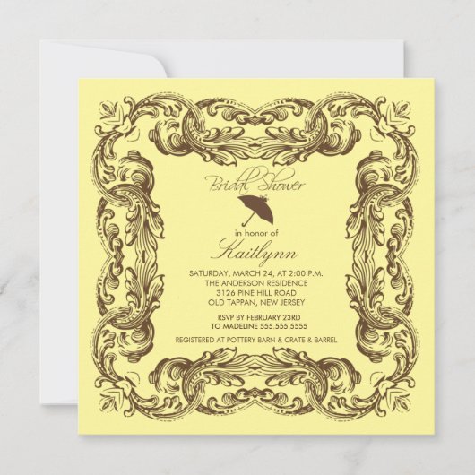 茶色のヴィンテージフレームブライダルシャワー招待状 招待状 (正面)