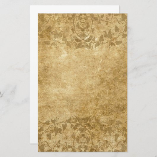 茶色のヴィンテージ紙パーチメントとつる植物文房具 便箋 (正面/裏面)