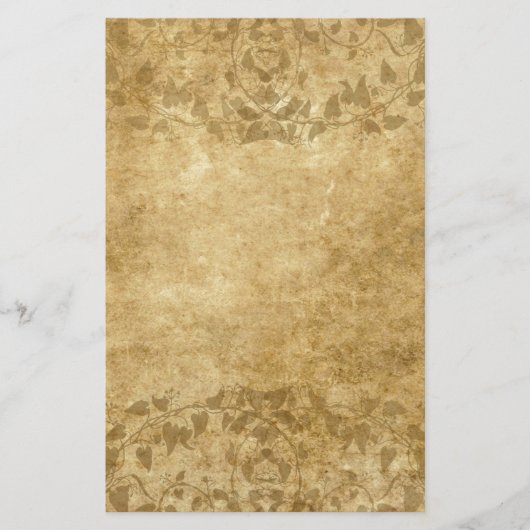 茶色のヴィンテージ紙パーチメントとつる植物文房具 便箋 (正面)