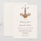茶色のヴィンテージ結婚シャンデリア 招待状 (正面/裏面)