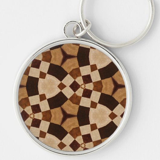 茶色の万華鏡のように千変万化するパターン幾何形状パターン キーホルダー (正面)