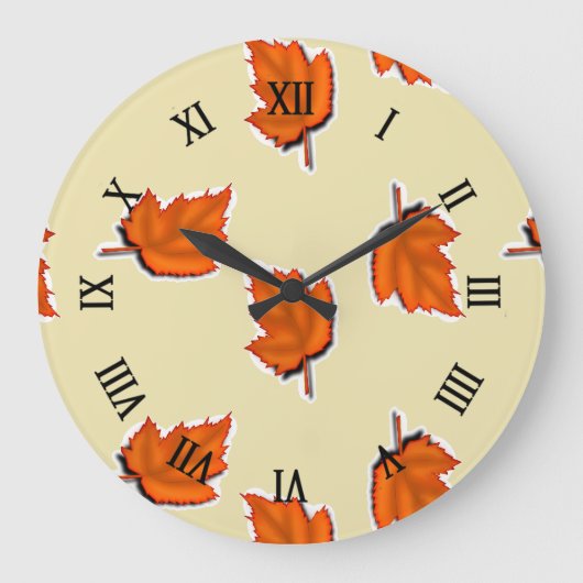 茶色の乾葉いた ラージ壁時計 (正面)